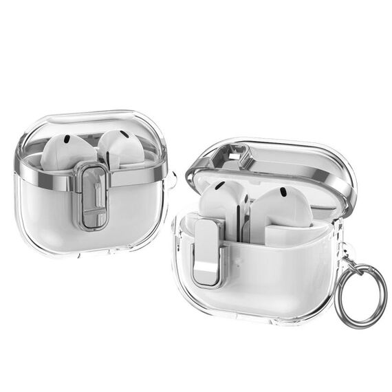 Per Samsung Galaxy Buds3 / 3 Pro Custodia protettiva per auricolari trasparente galvanica con blocco di sicurezza (argento)