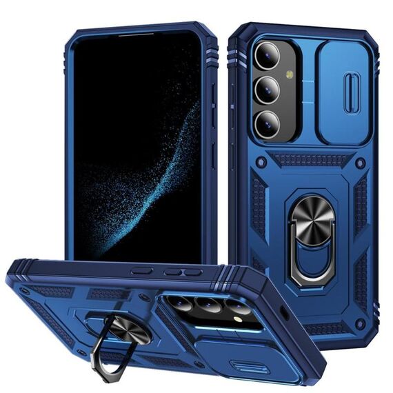 Per Samsung Galaxy S25 5G Custodia per telefono ibrida in TPU con supporto scorrevole Camshield (blu navy)
