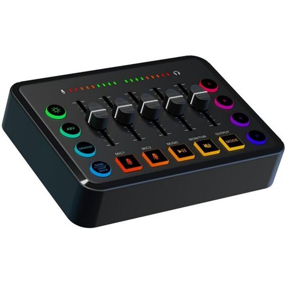 F9 48V Live Streaming Scheda audio Mixer audio Potenza Cambia voce con luce RGB (nero)