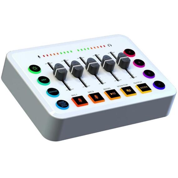 F9 48V Live Streaming Scheda audio Mixer audio Potenza Cambia voce con luce RGB (bianco)