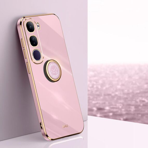 Per vivo V40 Lite 5G XINLI Custodia per telefono in TPU elettroplaccato 6D con bordo dritto con supporto ad anello (viola ciliegia)