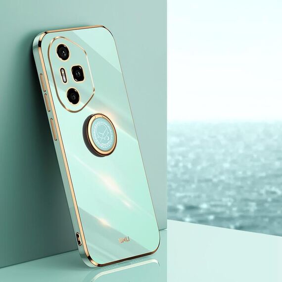Per Honor 300 Pro XINLI Custodia per telefono in TPU elettroplaccato 6D con bordo dritto e supporto ad anello (verde menta)
