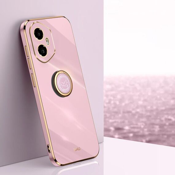 Per Honor 300 XINLI Custodia per telefono in TPU elettroplaccato 6D con bordo dritto con supporto ad anello (viola ciliegia)