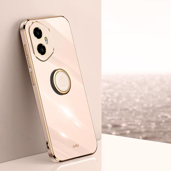 Per Honor 300 XINLI Custodia per telefono in TPU elettroplaccato 6D con bordo dritto con supporto ad anello (rosa)