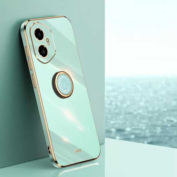 Per Honor 300 XINLI Custodia per telefono in TPU elettroplaccato 6D con bordo dritto e supporto ad anello (verde menta)