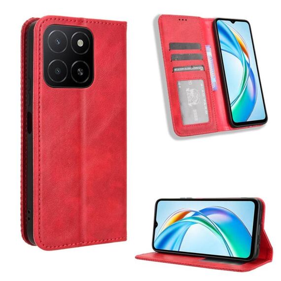 Per Honor X5b 4G Custodia per telefono in pelle con fibbia magnetica e texture retrò (rosso)