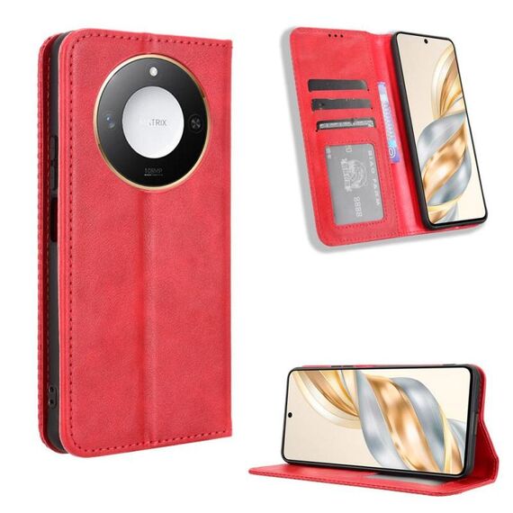 Per Honor X60 5G / X9C Smart Magnetic Buckle Retro Texture Custodia in Pelle per Telefono (Rosso)