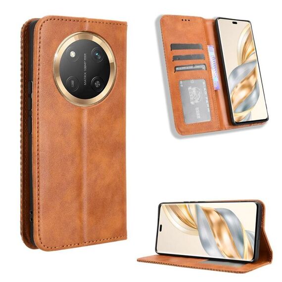 Per Honor X60 Pro 5G / X9C 5G Custodia per telefono in pelle con fibbia magnetica e texture retrò (marrone)