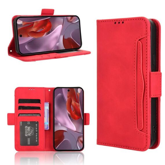 Per Google Pixel 9a Custodia in pelle con slot per schede e texture in vitello (rosso)