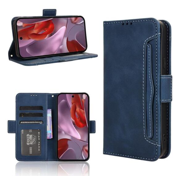 Per Google Pixel 9a Custodia in pelle con slot per schede e texture in vitello (blu)