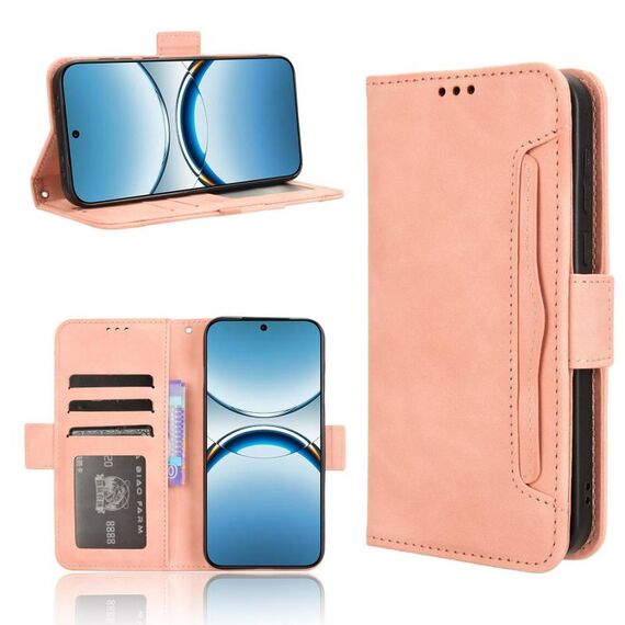 Per OPPO Find X8 Custodia in pelle con slot per schede e texture in vitello (rosa)