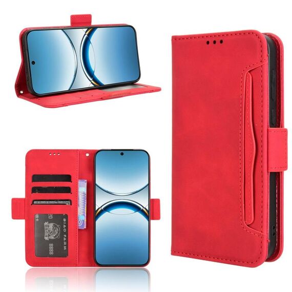 Per OPPO Find X8 Custodia in pelle con slot per schede e texture in vitello (rosso)