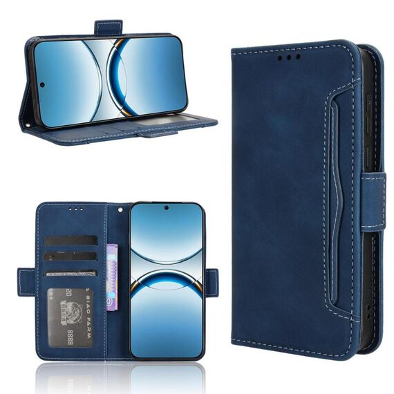 Per OPPO Find X8 Custodia in pelle con slot per schede e texture in vitello (blu)