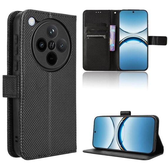 Per OPPO Find X8 Custodia in pelle con texture a diamante (nero)