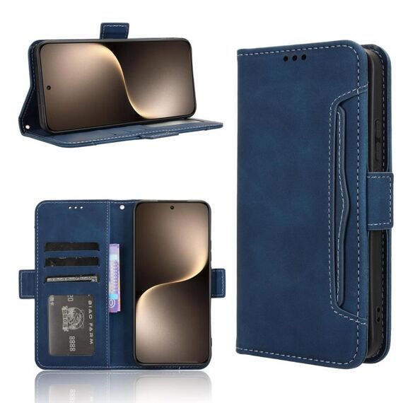 Custodia per telefono in pelle con slot per schede e texture in vitello per Honor Magic7 (blu)