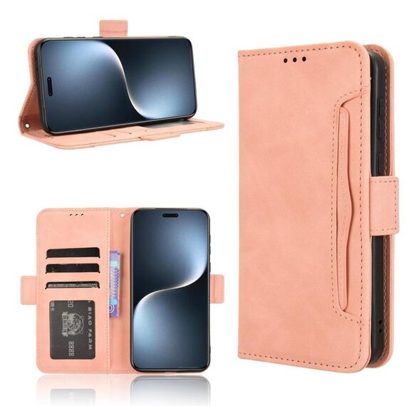 Custodia in pelle per telefono cellulare For Honor Magic 7 Pro con texture in vitello e slot per schede (rosa)
