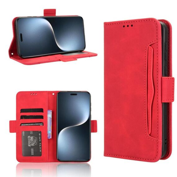 Custodia per telefono in pelle con slot per schede e texture in vitello per Honor Magic7 Pro (rosso)