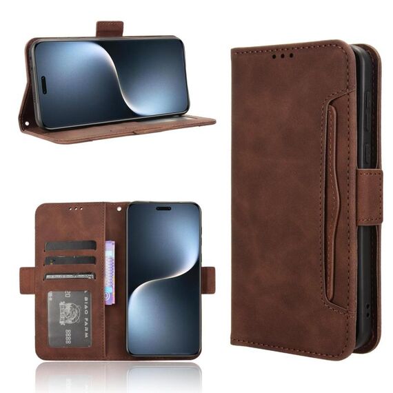 Custodia per telefono in pelle con slot per schede e texture in vitello per Honor Magic7 Pro (marrone)