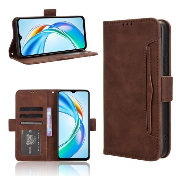 Custodia in pelle per telefono cellulare con slot per schede e texture in vitello per Honor X5b 4G (marrone)