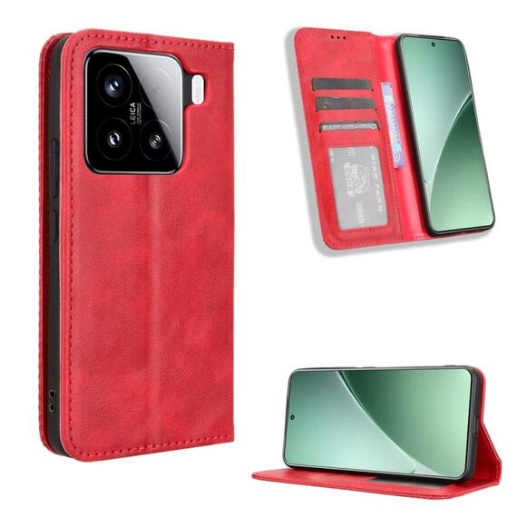 Per Xiaomi 15 Custodia per telefono in pelle con fibbia magnetica retrò (rosso)