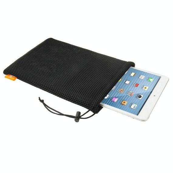 HAWEEL Borsa con coulisse in rete di nylon con cordino per tablet con schermo fino a 7,9 pollici, dimensioni: 24 cm x 16 cm (nero)