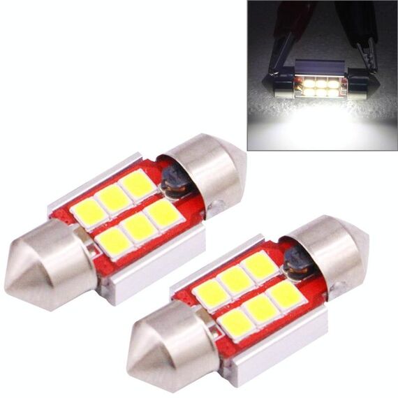 2 PCS 31mm 2.5W 180LM Luce bianca 6 LED SMD 2835 CANBUS Luci di lettura targa Lampadina per auto