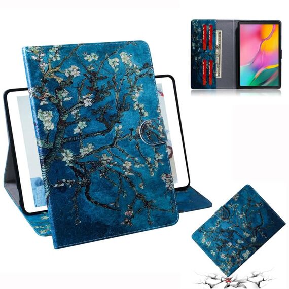 Custodia in pelle con vibrazione orizzontale motivo fiori di albicocca per Galaxy Tab A 10.1 (2019) T510 / T515, con supporto, slot per schede e portafoglio