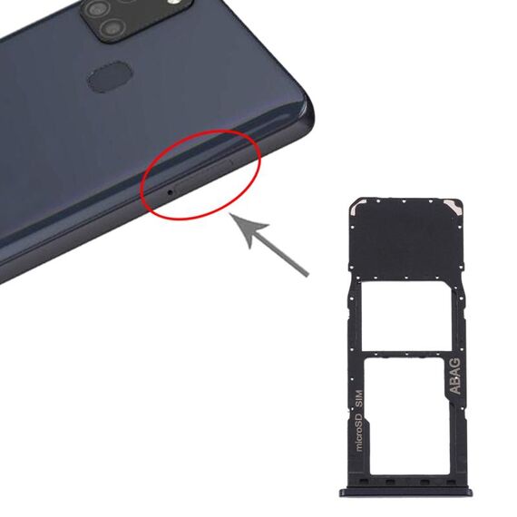 Vassoio per scheda SIM per Samsung Galaxy A21s + vassoio per scheda Micro SD (nero)