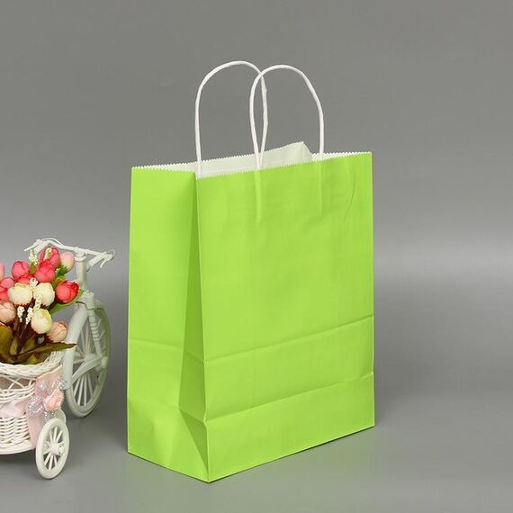 Elegante sacchetto di carta Kraft da 10 pezzi con manici per matrimoni / feste di compleanno / gioielli / vestiti, dimensioni: 12x15x6 cm (verde chiaro)