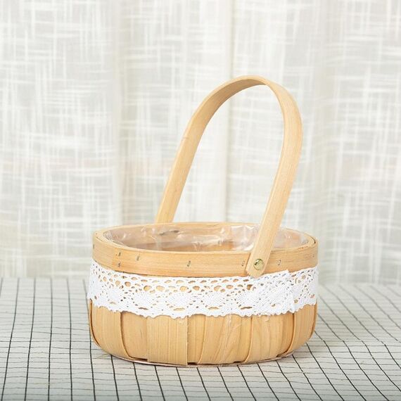 2 cesto di fiori con composizione floreale in trucioli di legno, stile: ovale
