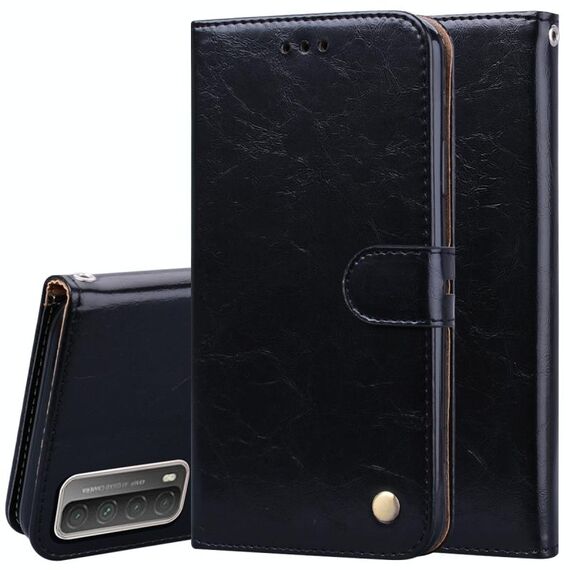 Per Huawei Honor 10x Lite Business Style Oil Wax Texture in pelle flip orizzontale in pelle con supporto e carte Slot & Portafoglio (nero)