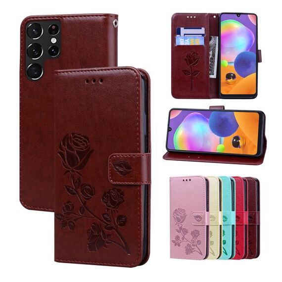 Per Samsung Galaxy S22 Ultra 5G Custodia in pelle con rilievo in rilievo (marrone)