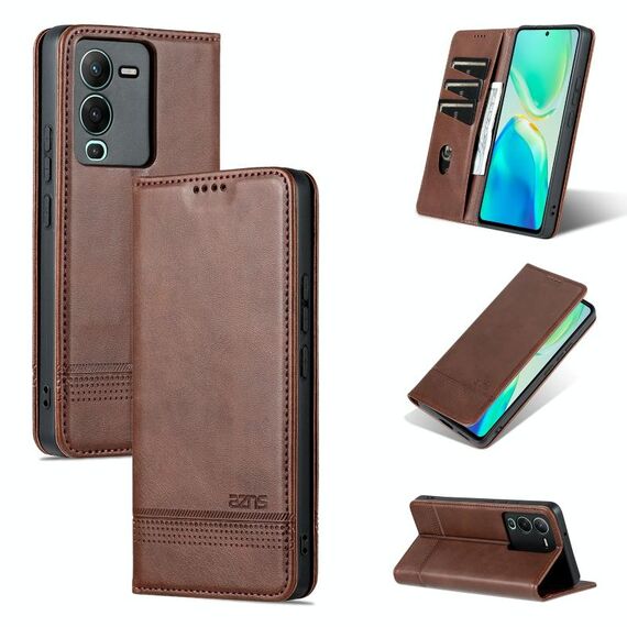 Per Vivo S15 Pro Azns Custodia per telefono in pelle di vitello magnetico (marrone scuro)