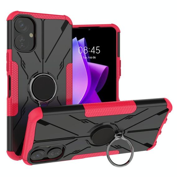 Per Tecno Spark 9T Armor Bear Custodia antiurto per PC + TPU con anello (rosa rossa)