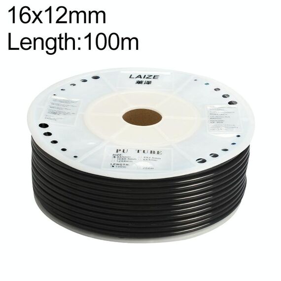 Tubo in PU flessibile per aria compressa per compressore pneumatico LAIZE, specifica: 16x12 mm, 100 m (nero)