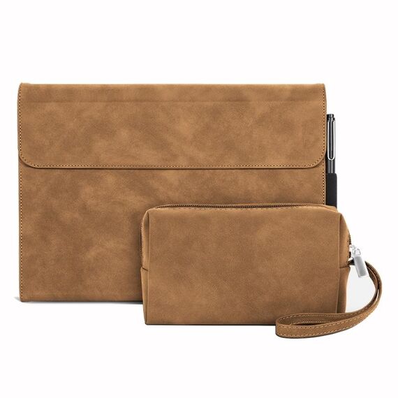 Per Microsoft Surface Pro 8 Custodia protettiva antiurto all-inclusive in pelle di pecora con Power Bag (marrone)