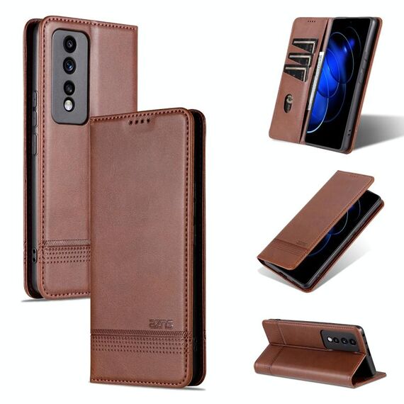 For Honor 80 GT AZNS Custodia per telefono in pelle a conchiglia con struttura in vitello magnetico (marrone scuro)