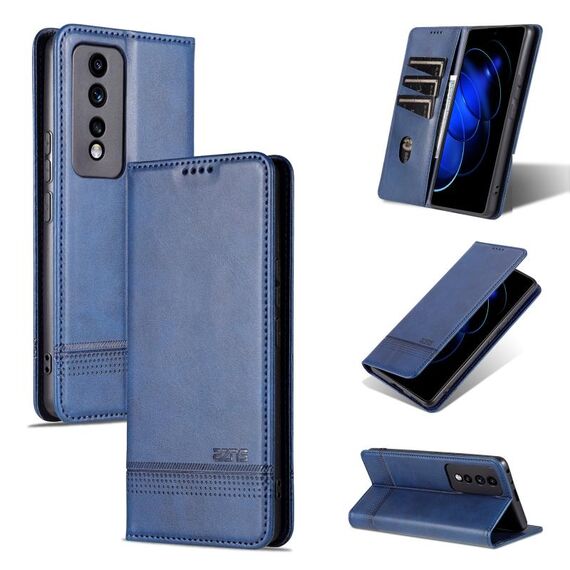 For Honor 80 GT AZNS Custodia per telefono in pelle a conchiglia con struttura in vitello magnetico (blu scuro)