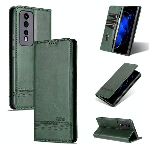 For Honor 80 GT AZNS Custodia per telefono in pelle a conchiglia con struttura in vitello magnetico (verde scuro)