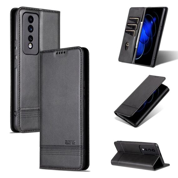 For Honor 80 GT AZNS Custodia per telefono in pelle a conchiglia con struttura in vitello magnetico (nero)