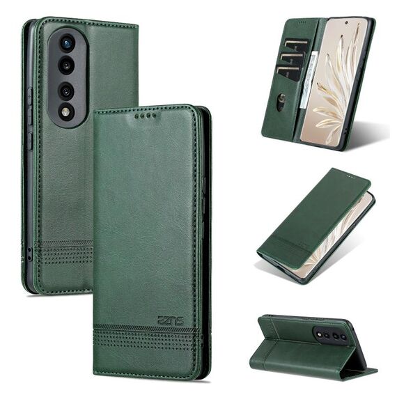 For Honor 90 AZNS Custodia per telefono in pelle a conchiglia con struttura in vitello magnetico (verde scuro)