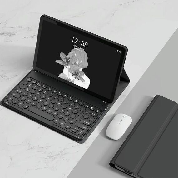 Per Lenovo Tab M10 Plus 10.6 3rd Gen 2022 YM-LX106 Custodia in pelle con tastiera per tablet Bluetooth staccabile con chiave rotonda e mouse (nero)