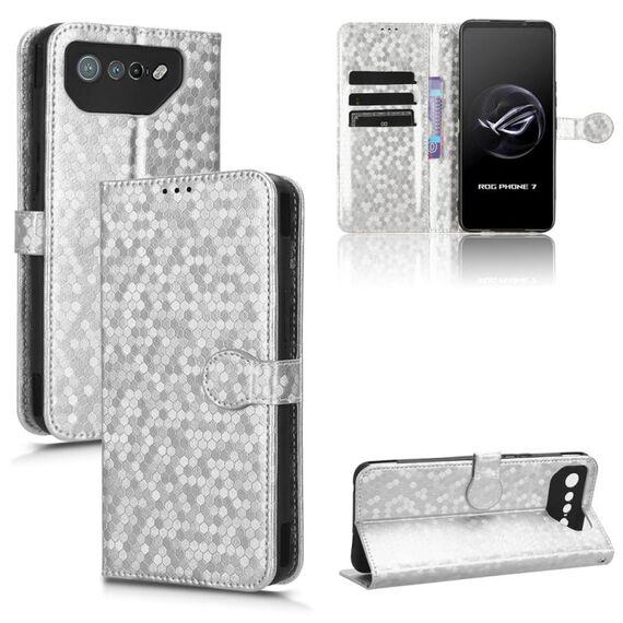 Per Asus ROG Phone 7 Custodia in pelle a nido d'ape Dot Texture (argento)