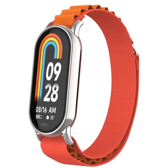 Per Xiaomi Mi Band 8 cinturino in nylon con anello in metallo (argento + arancione)