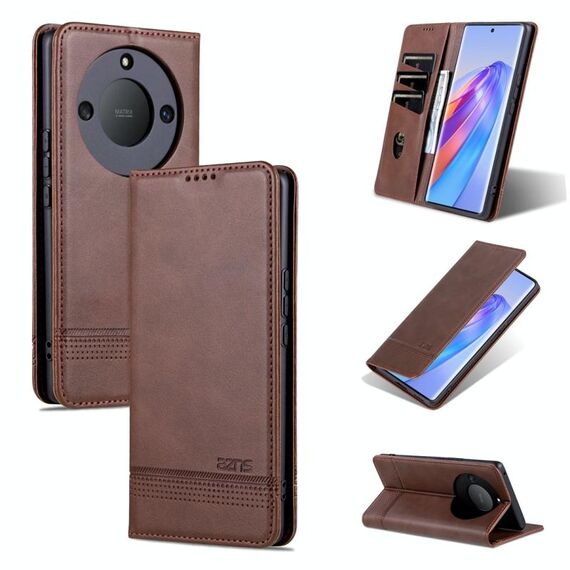 Per Honor X50 AZNS Custodia per telefono in pelle a conchiglia con struttura in vitello magnetico (marrone scuro)