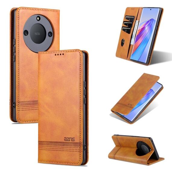 Per Honor X50 AZNS Custodia per telefono in pelle a conchiglia con struttura in vitello magnetico (marrone chiaro)