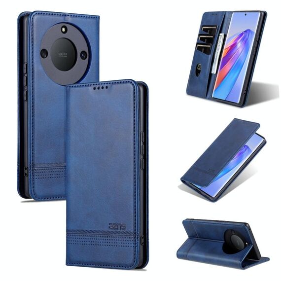 Per Honor X50 AZNS Custodia per telefono in pelle a conchiglia con struttura in vitello magnetico (blu scuro)