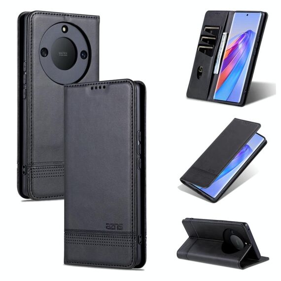 Per Honor X50 AZNS Custodia per telefono in pelle a conchiglia con struttura in vitello magnetico (nero)