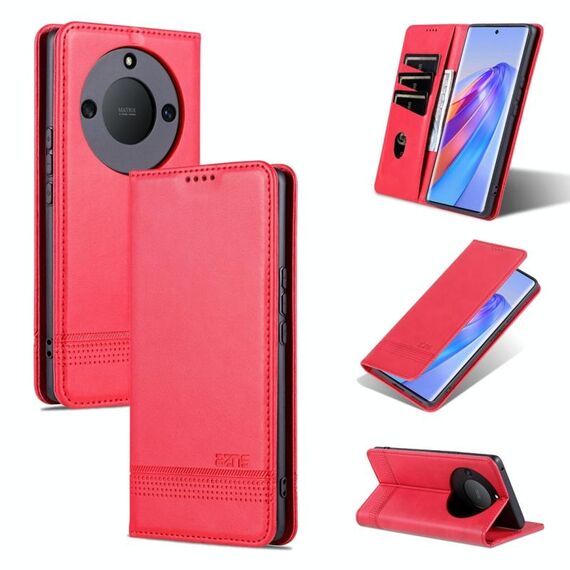 Per Honor X50 AZNS Custodia per telefono in pelle a conchiglia con struttura in vitello magnetico (rosso)