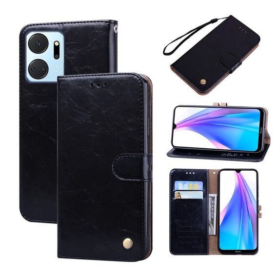 Per Honor X7a/Play7T Custodia per cellulare in pelle con trama cerata a olio (nera)